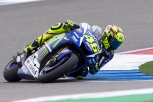 Yamaha MotoGP rider Valentino Rossi of Italy takes a curve during a qualifying session at the TT Assen Grand Prix at Assen, Netherlands